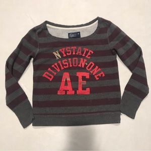 American Eagle sweatshirt, gray and maroon striped, small